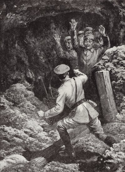 El Teniente Morland haciendo prisioneros a dieciocho alemanes en una mina en Givenchy, Francia, mayo de 1915 de H. Ripperger